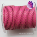 wholesale pink color 3.0mm braided real leather cord for bracelet